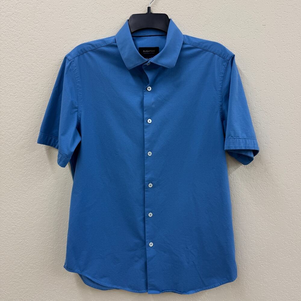 Bugatchi Short Sleeve Shirt Size Medium Blue OoohCotton Tech Stretch